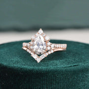 1.50 CT Pear Cut Art Deco Moissanite Bridal Wedding Ring Set Mapple Gems
